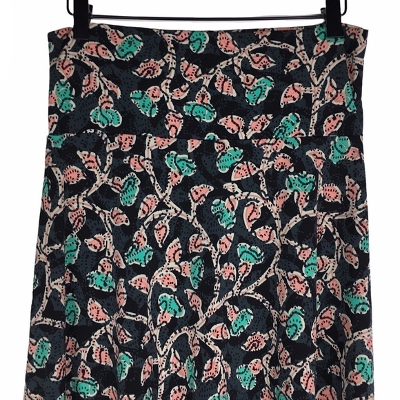 LULAROE Azure Skirt Floral Leaves Leaf Dot Boho Knee Length Stretchy Size Medium - Picture 6 of 10